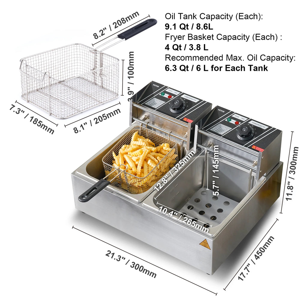 12L Electric Deep Fryer w/ Removable Tanks