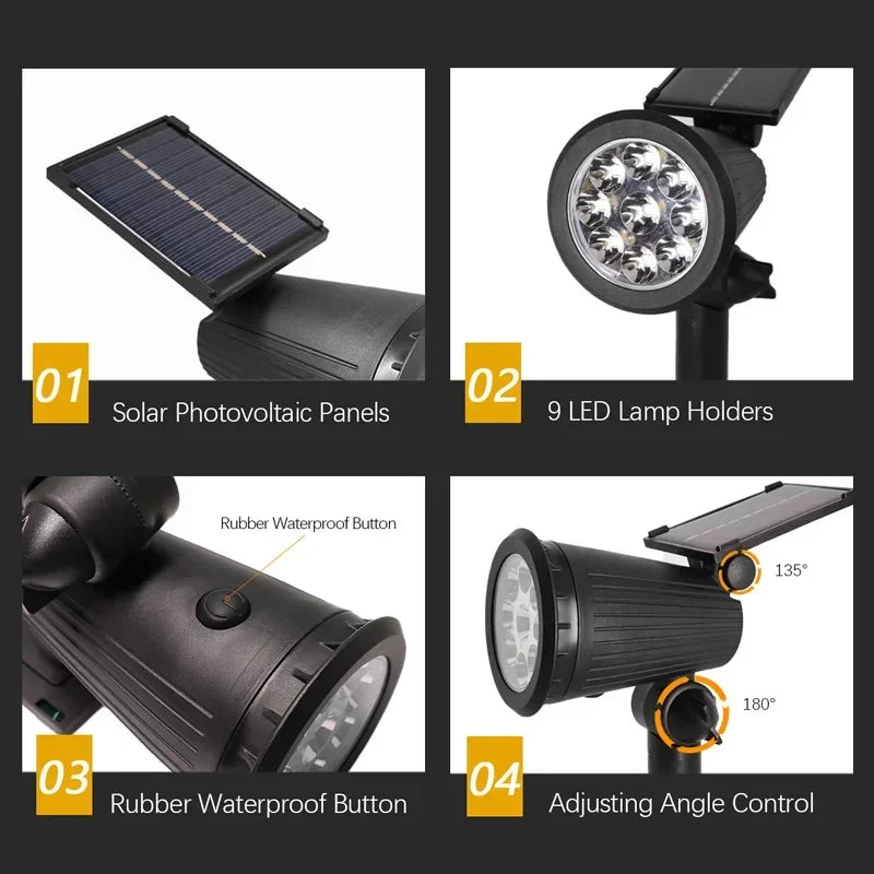 9 LED Solar Outdoor Waterproof Spotlights