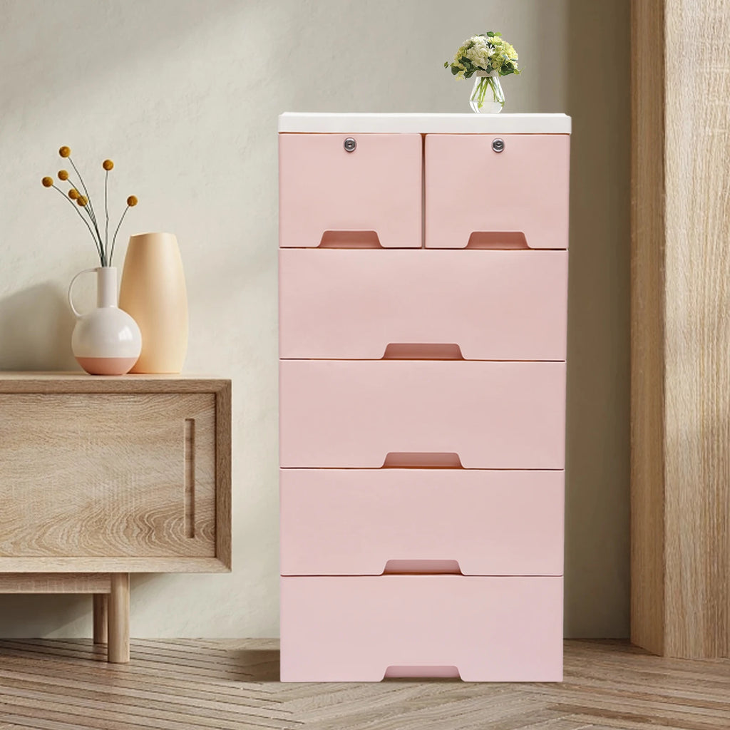 Pink Storage Cabinet/ 6 Drawers/ Lock