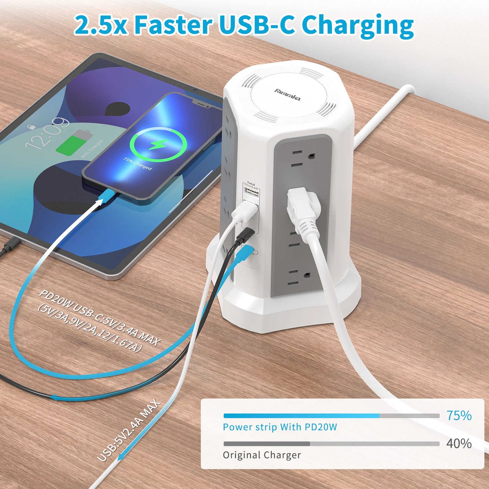 Extension Tower,  plug-in / fast charging,