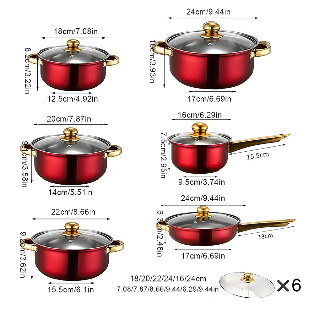 12PCS Stainless Steel Colored Cookware Set