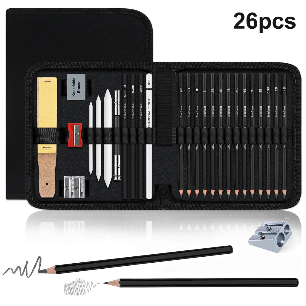 14/26/64/126 PCS Sketching Set, 3-Color Sketchbook, Blending Tools