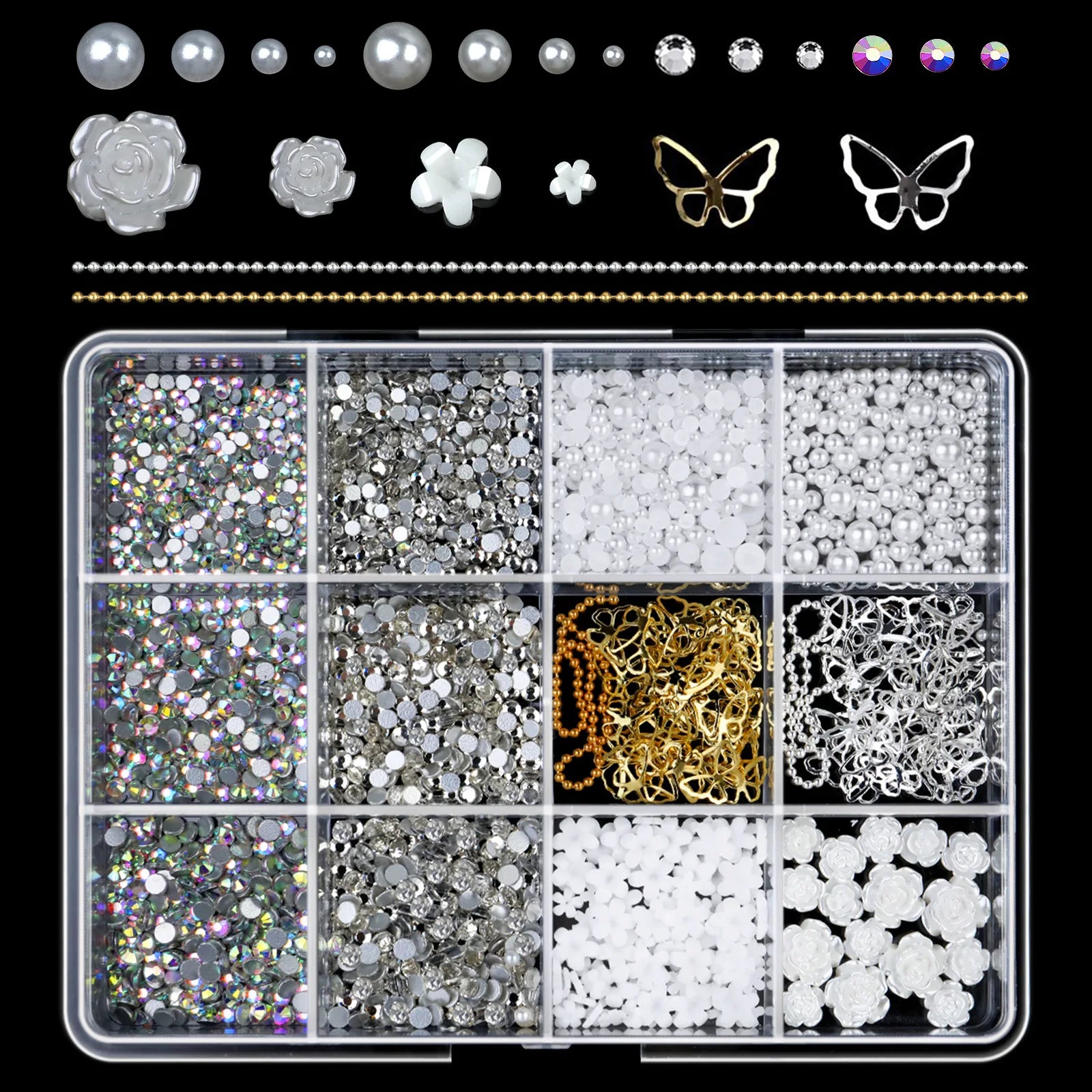 12Grids/Box Mixed Nail Charms