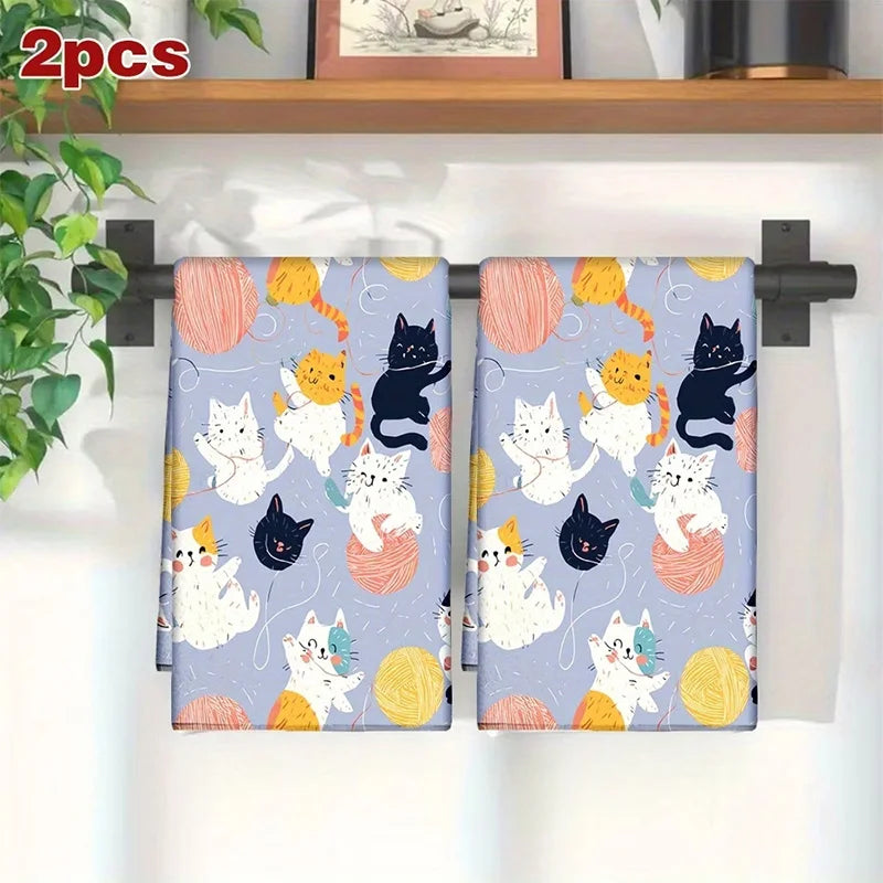 2-Piece Set Cat Kitchen Towels