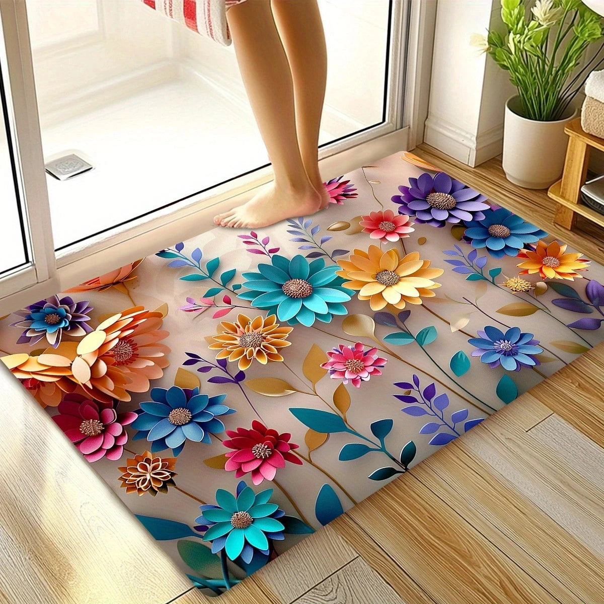 1pc multi-color floral bathroom mat, anti-slip