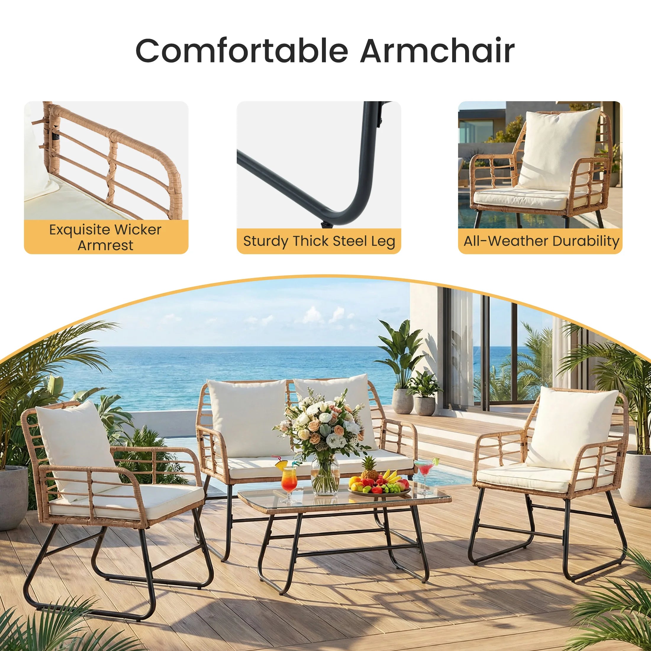 Outdoor Wicker Patio Furniture/ Set 4 pc