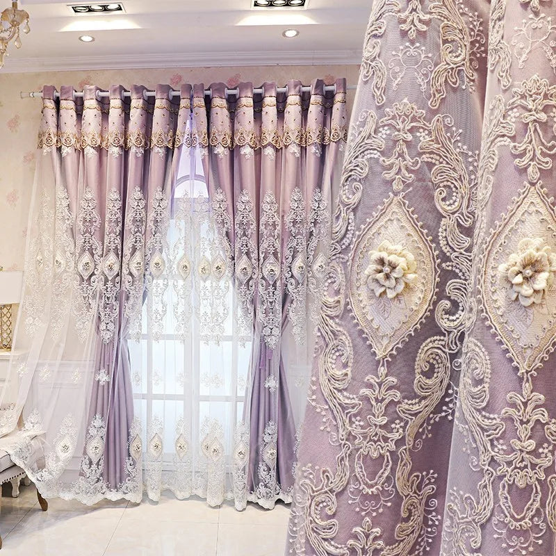 1PC ,Luxury vintage-style embroidered curtains
