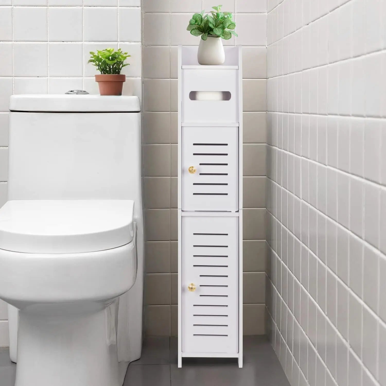 White Storage Column Cabinet