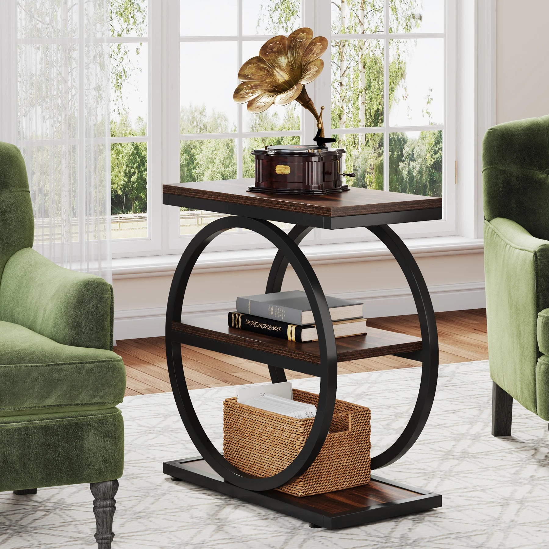End Table, / 3 Storage Shelves, Wooden