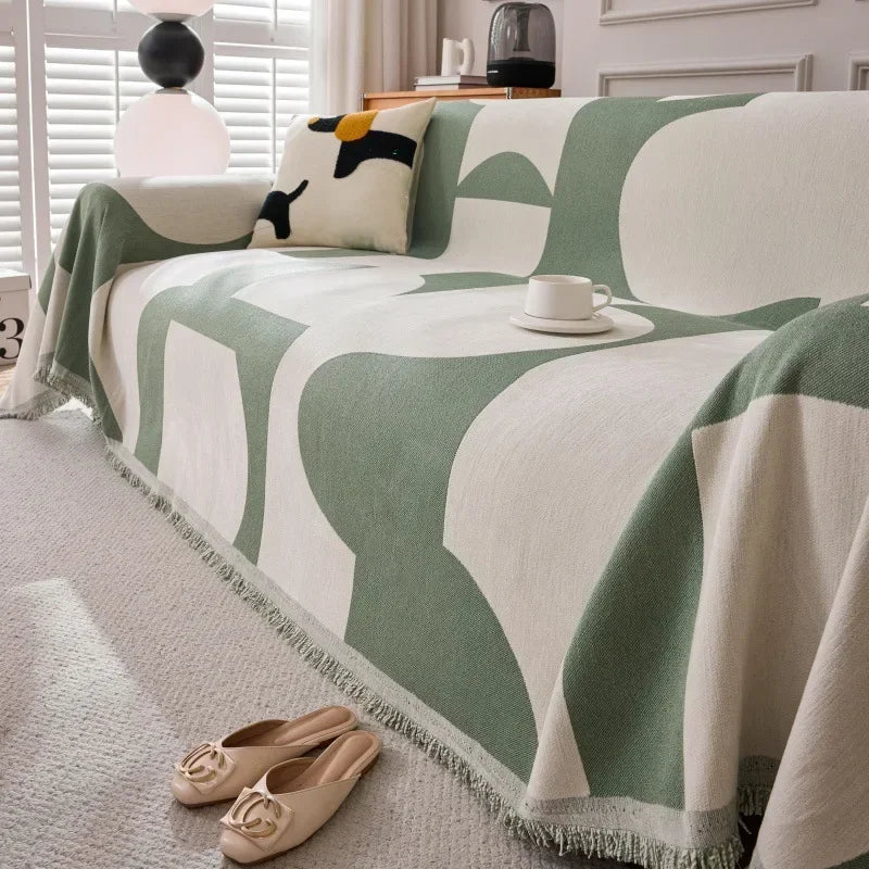 Chenille Sofa Blanket with Tassels