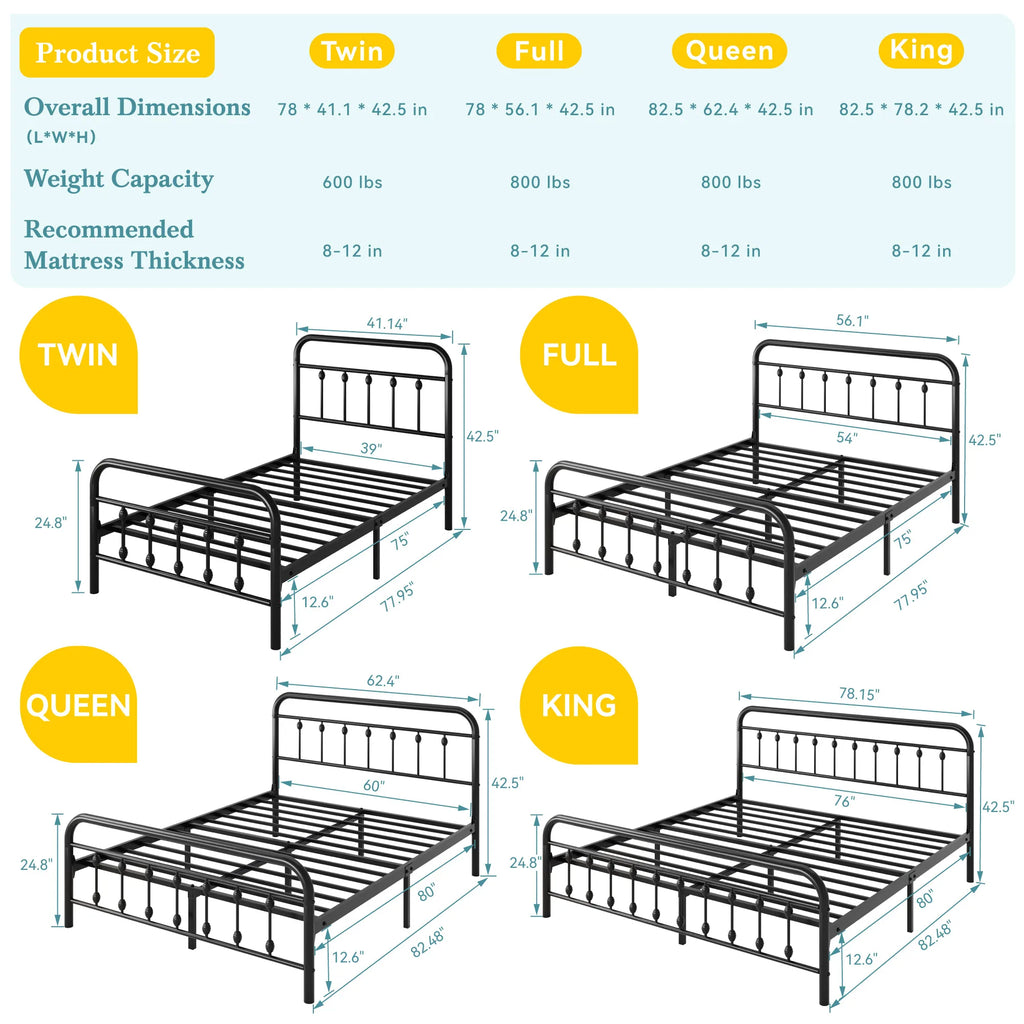HOOMIC Metal Bed Frame With Iron Headboard/Footboard,