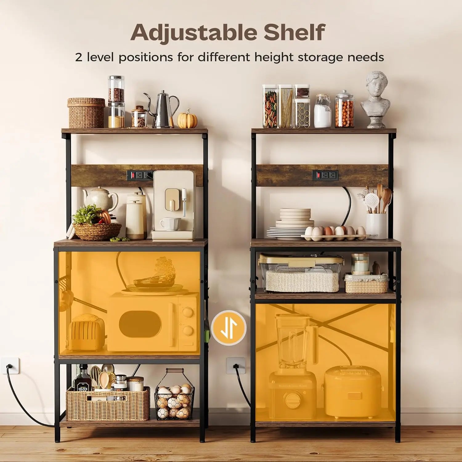 Kitchen Bakers Rack with Power Outlet Brown
