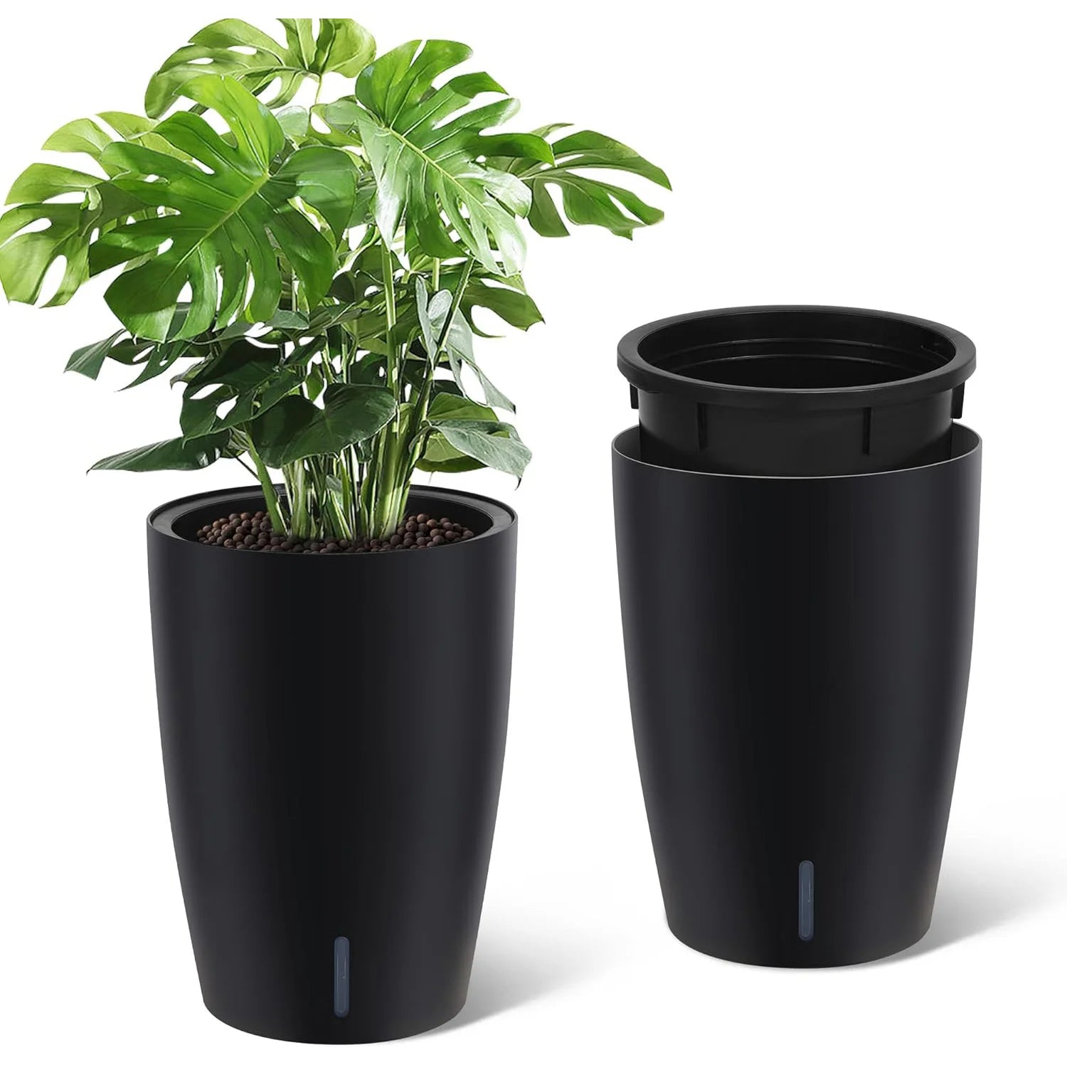 2 Black Self-Watering Planters – 21.7”