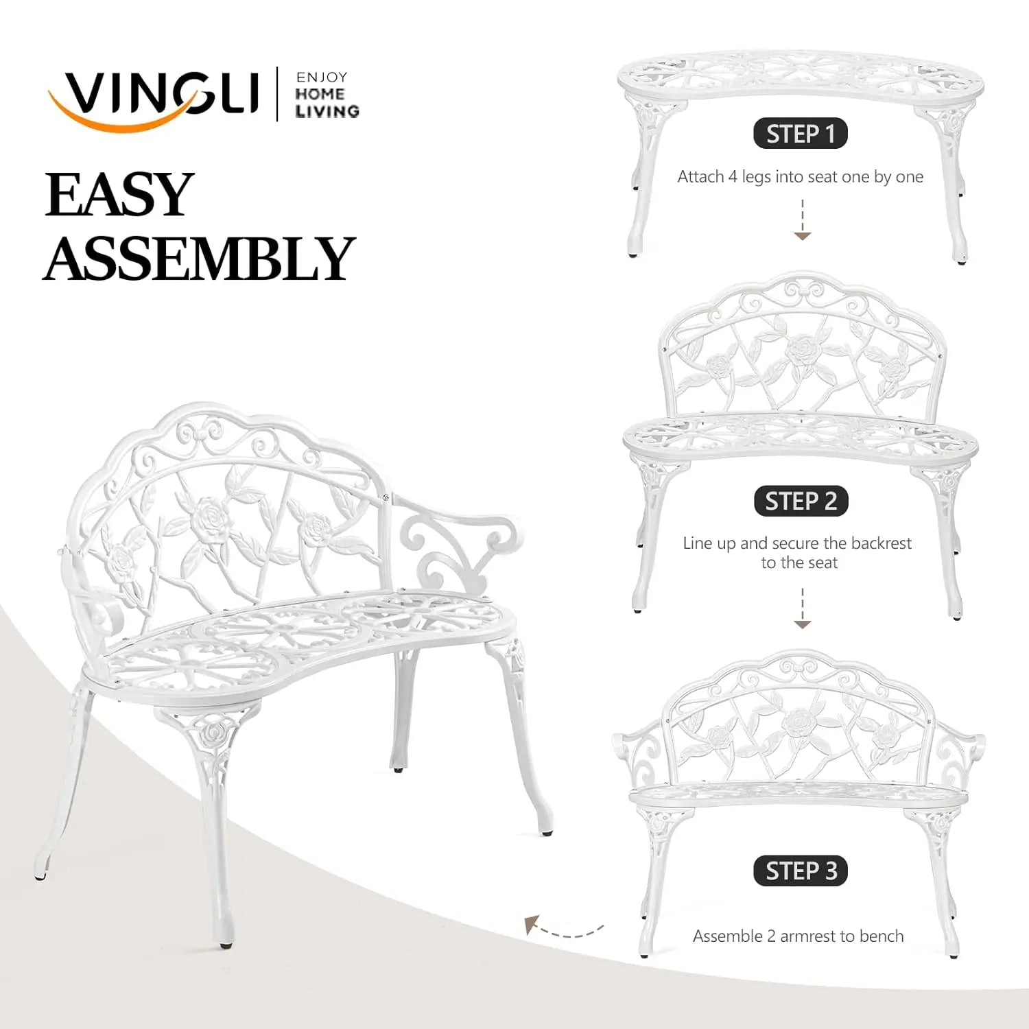 Outdoor Metal Rose Bench, 2-Person