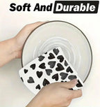 2Pcs Black Heart-Shaped Kitchen Towels