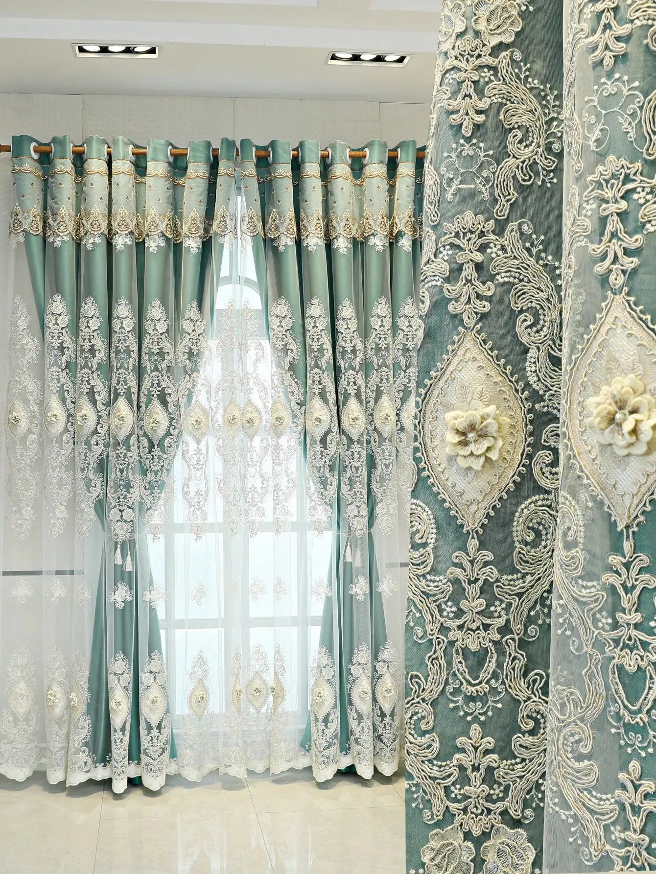 1PC ,Luxury vintage-style embroidered curtains