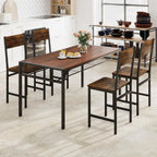 Dining Chairs Set of 4, Industrial Kitchen Chairs with Metal Legs, Slanted Back, Rustic Wood Grain, Armless Side, Customized
