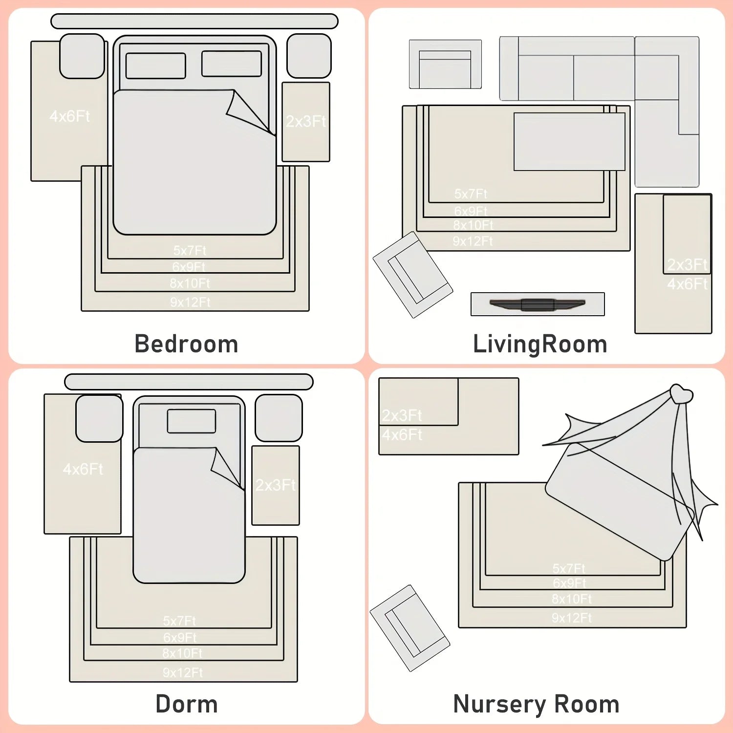 Off-White Shaggy Non-Slip Carpet , 4 Rug Stickers