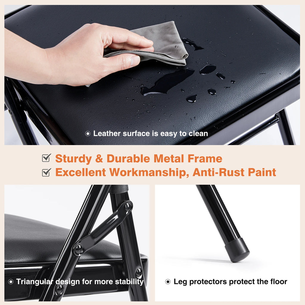 2 Leather Padded Folding  Chairs