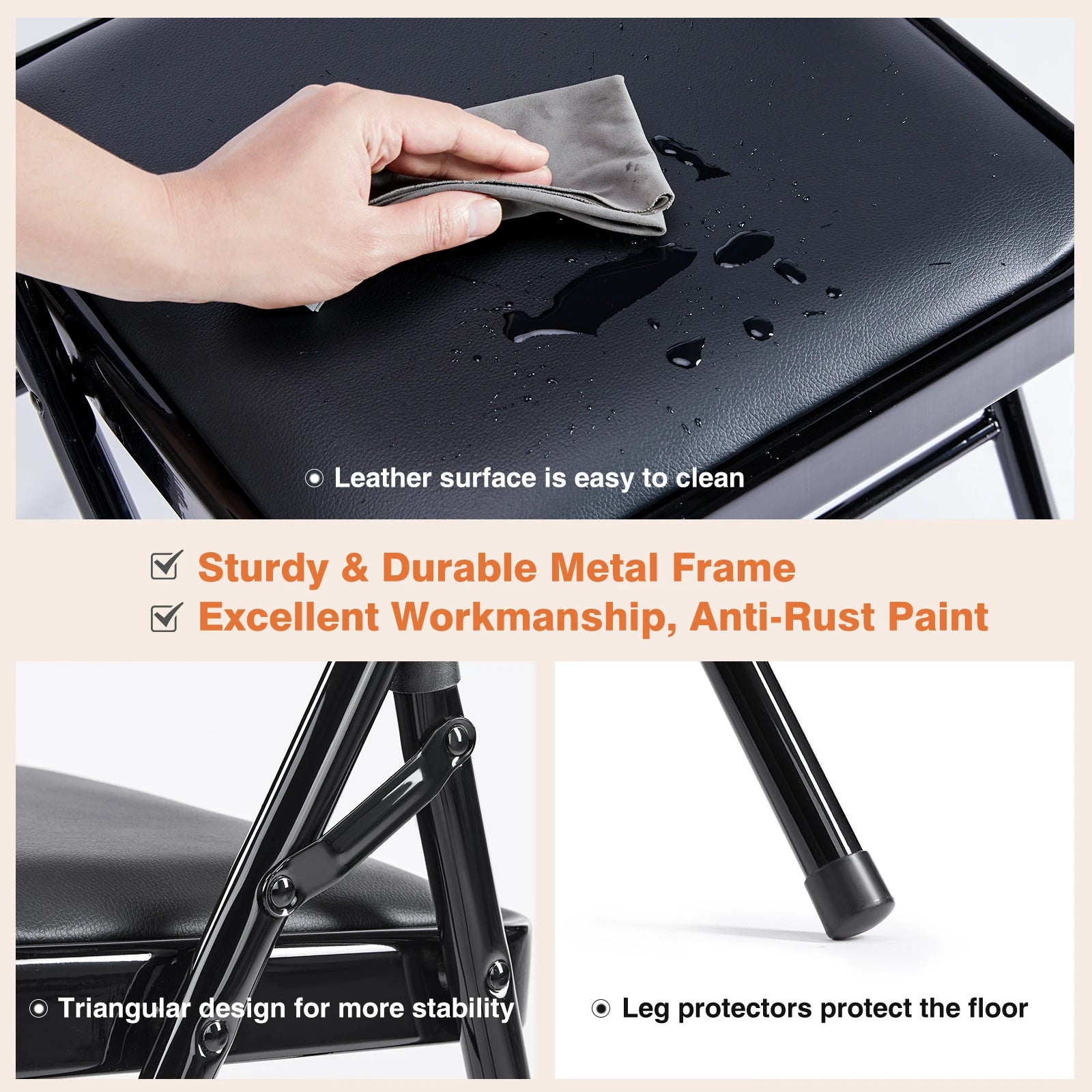 2 Leather Padded Folding  Chairs