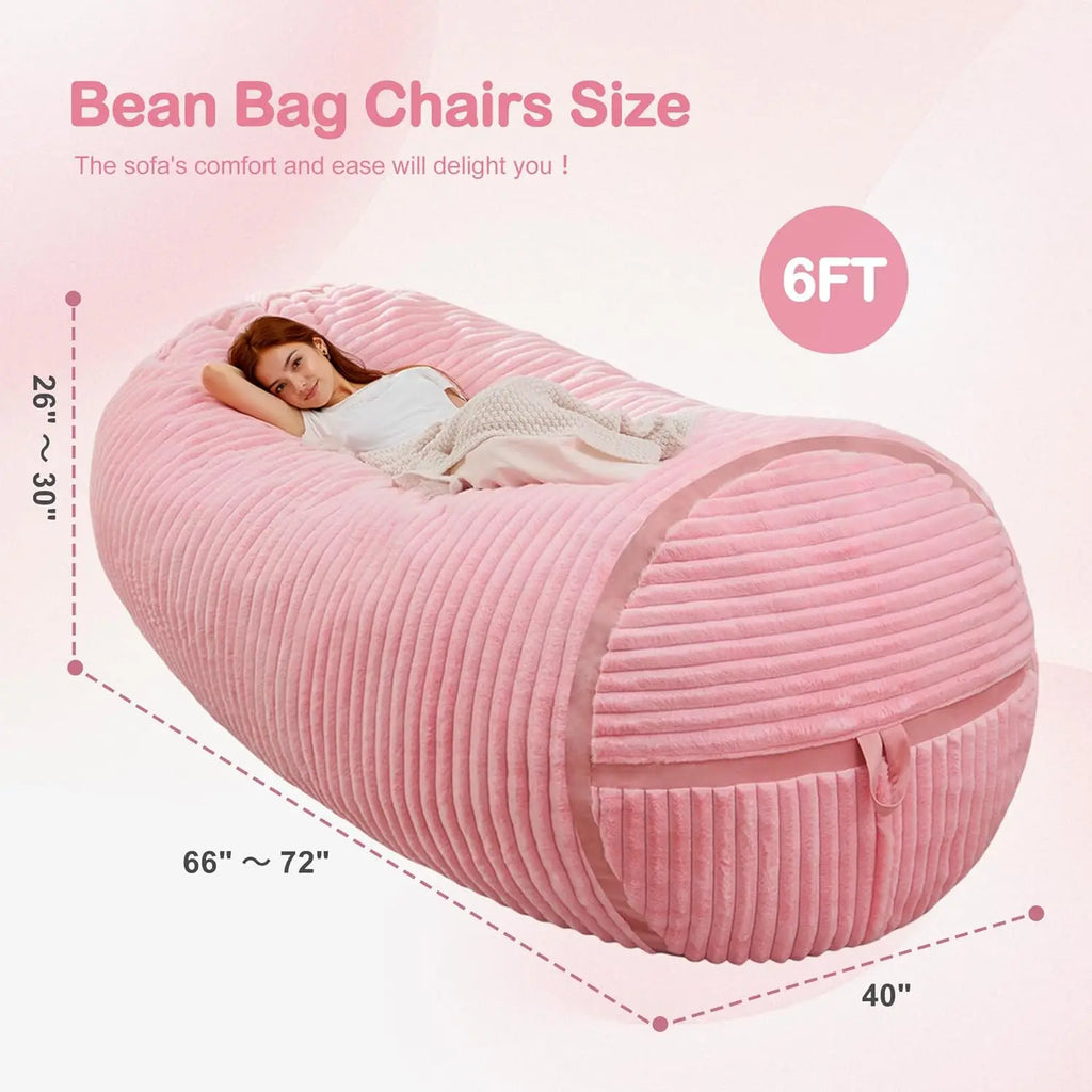 6' Bean Bag Chair, Soft Faux Fur , Pink