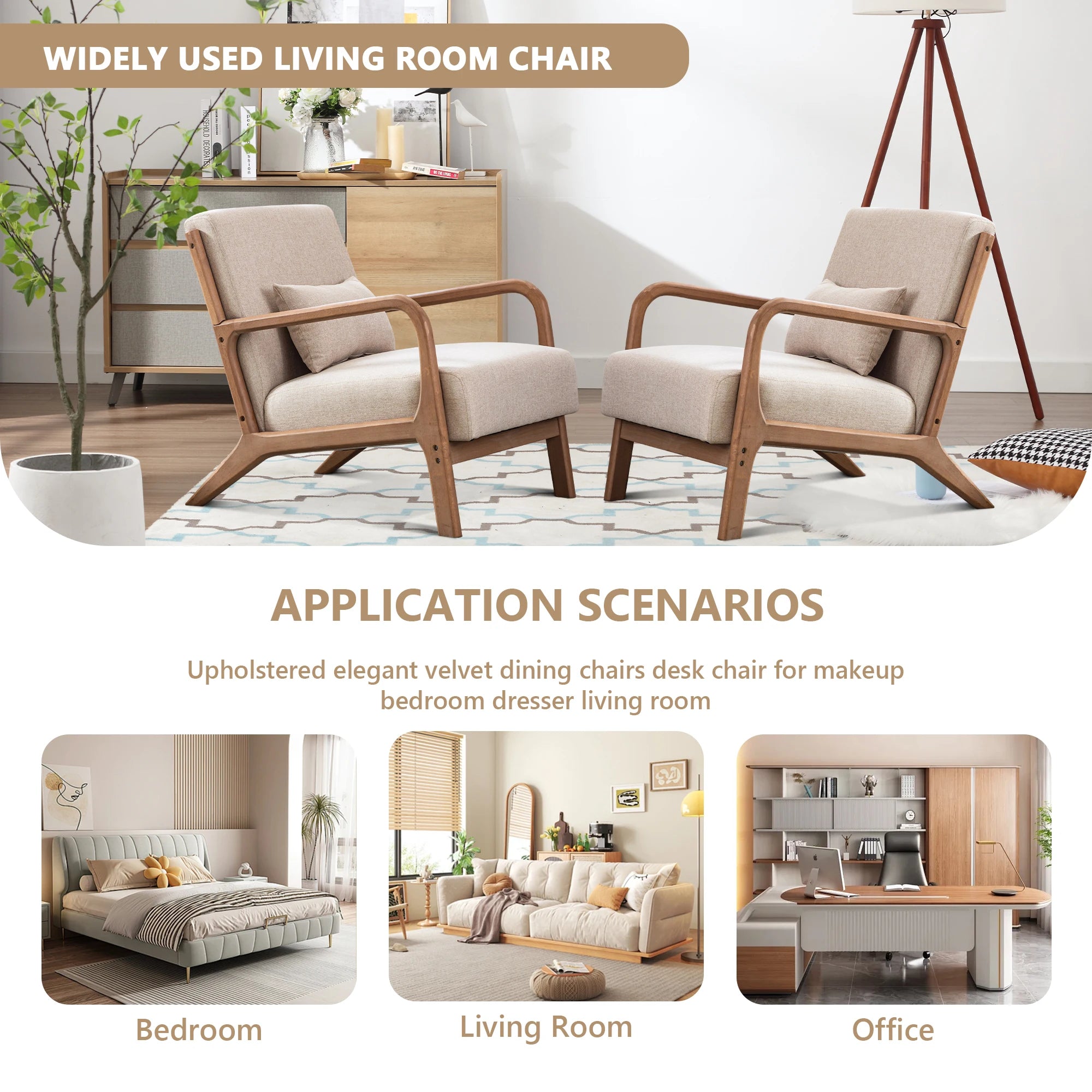 29*33*26 Inch  Wood Chair 105° Backrest Pillow
