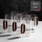 2/4/6pcs Glass Mug With Wooden Handle