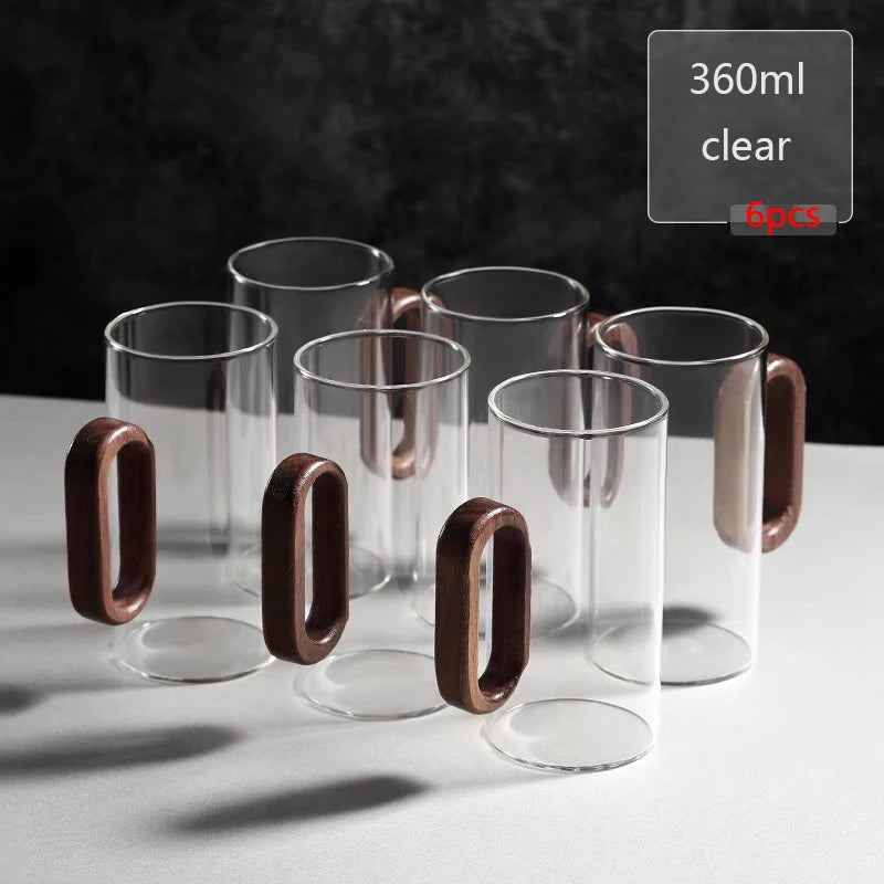 2/4/6pcs Glass Mug With Wooden Handle