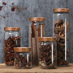 Wood Lid Glass Airtight Canister Set