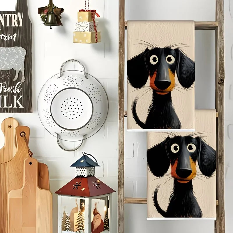 2-Pack Black Puppy Kitchen Towels