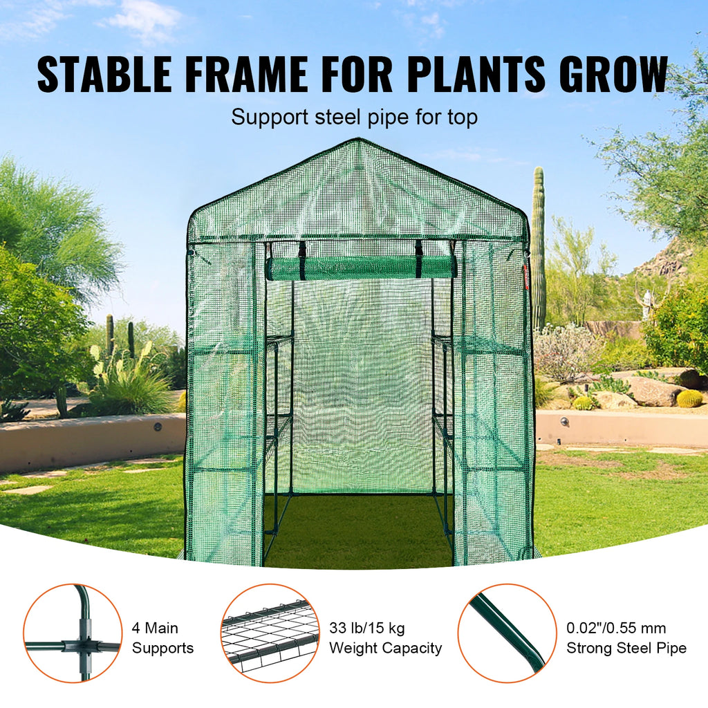 Walk-in Greenhouse with Shelves, Doors ,windows, Frame