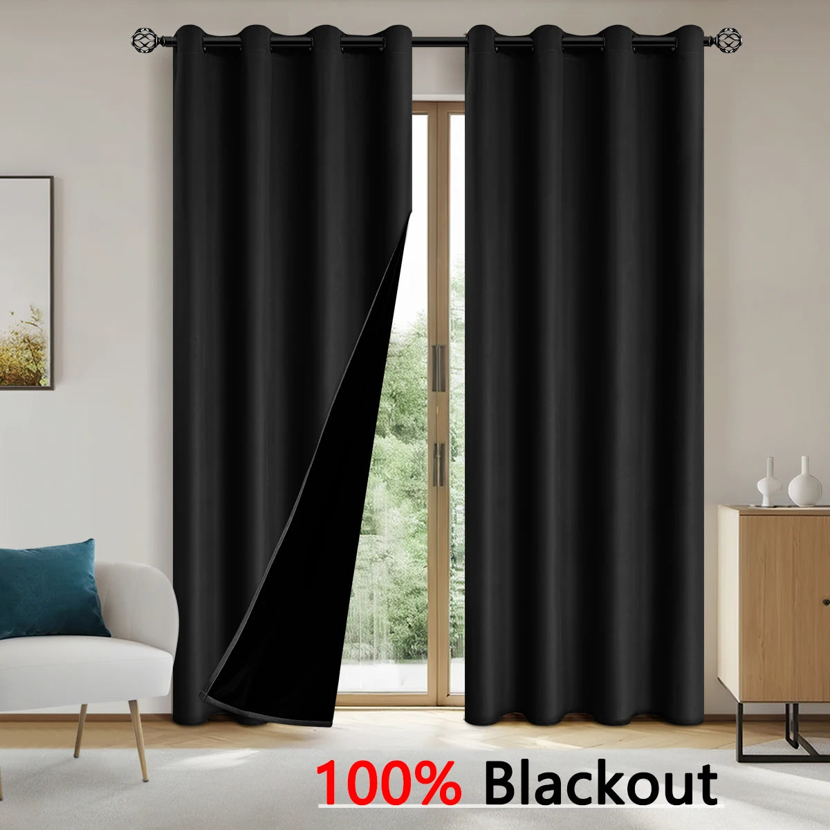 1pc Solid Color Full  Blackout curtains
