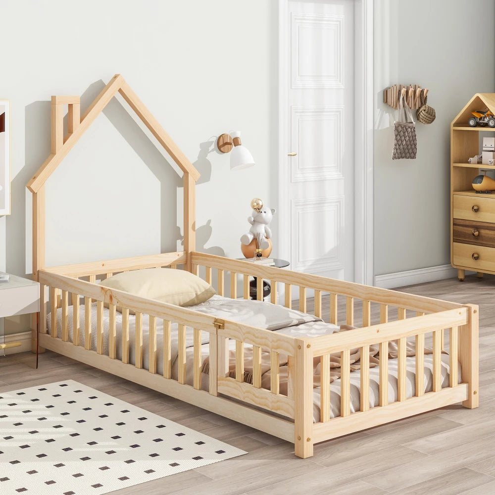 Twin House-Shaped Headboard Floor Bed