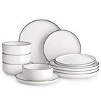 12/24 Pc  Black Rim Ceramic  Dinnerware Set