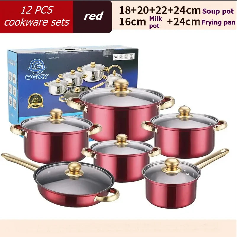 12PCS Stainless Steel Colored Cookware Set