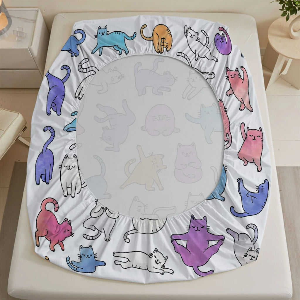 Pastel Rainbow Cats Print Fitted Sheet