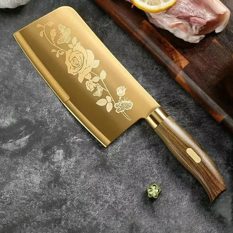 Gold Rose Pattern Kitchen Knife