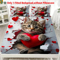 Tabby Cat with Red Heart, Fitted Sheet