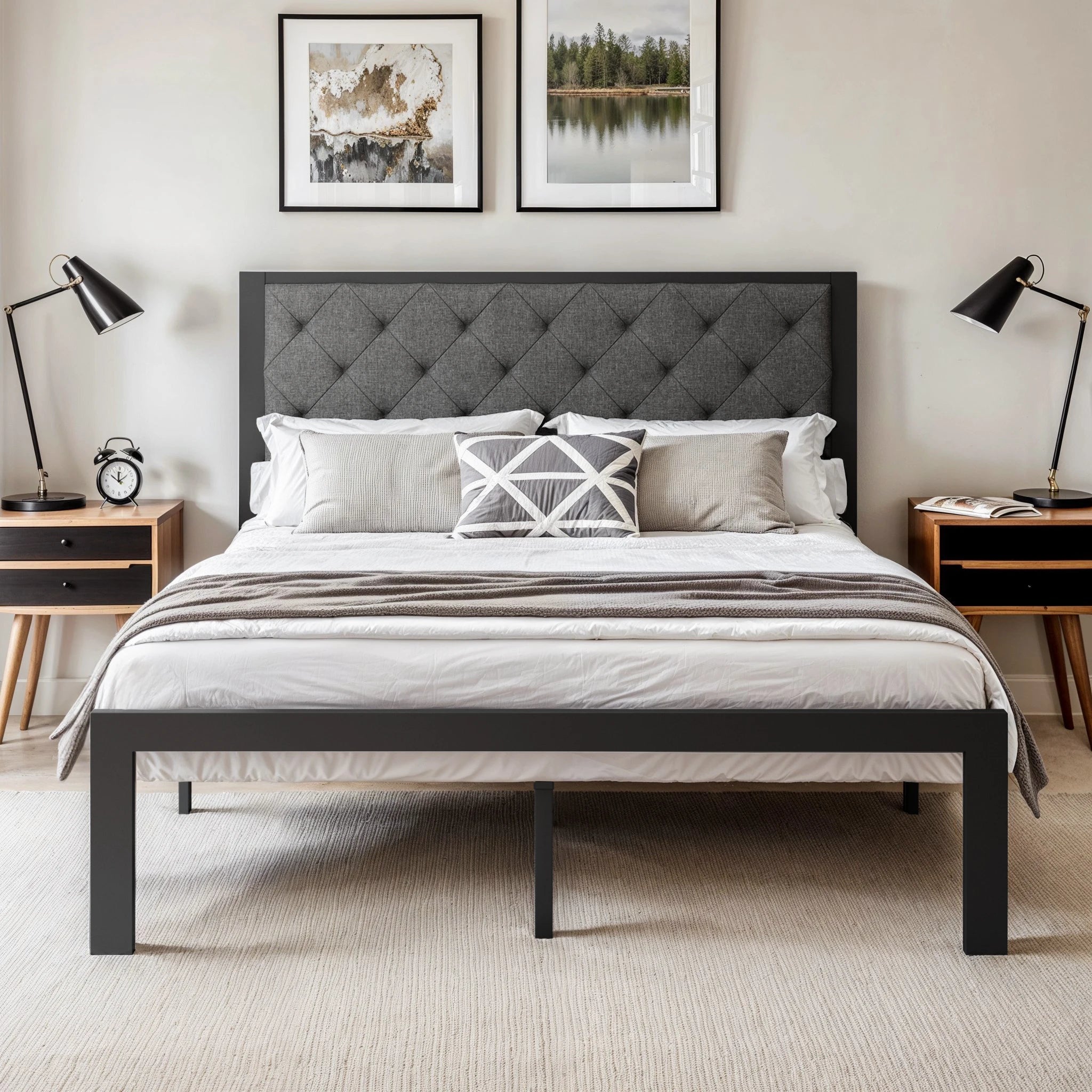 HOOMIC Metal Bed Frame Upholstered  Headboard