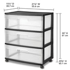 Drawer-style  three-tier transparent plastic storage with wheels