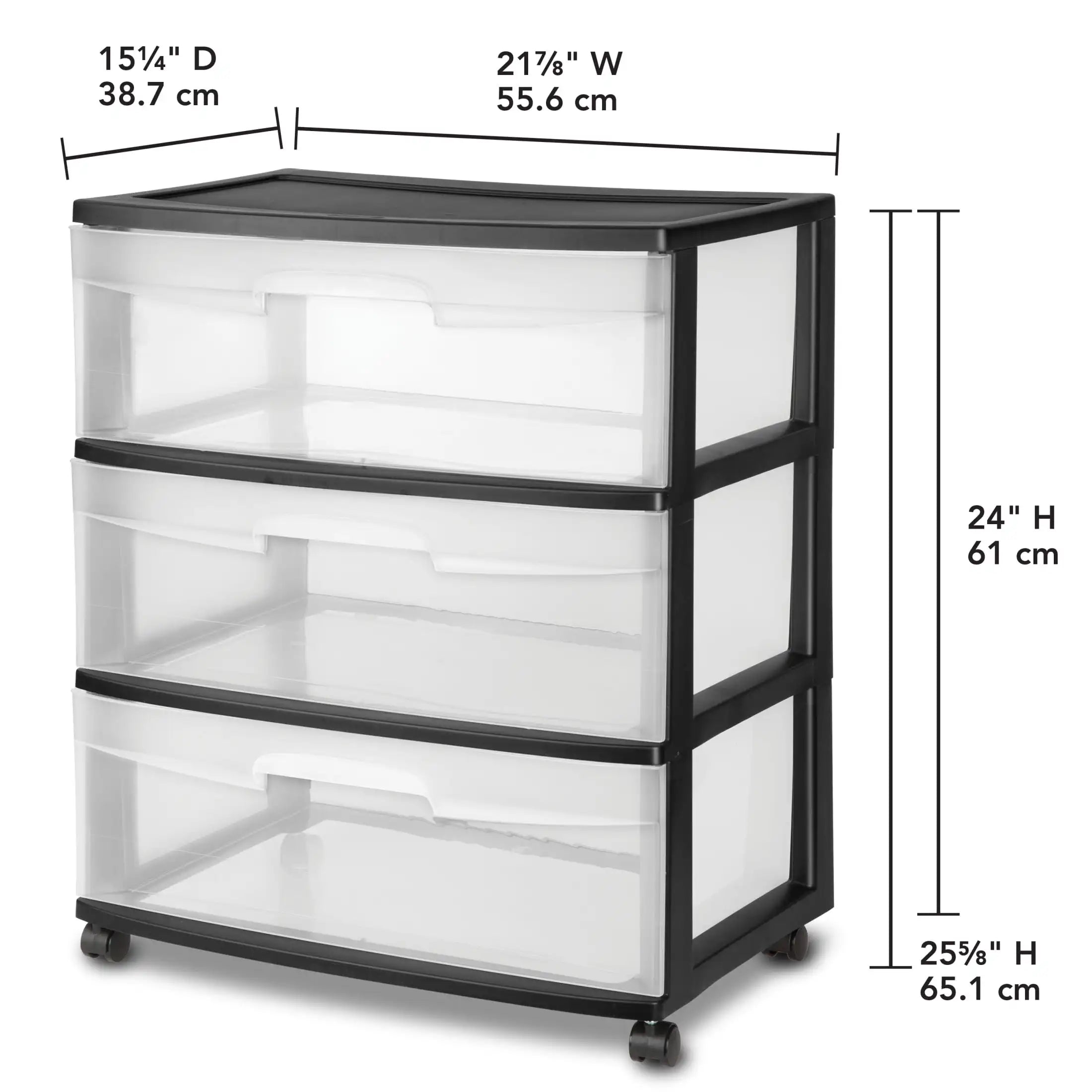 Drawer-style  three-tier transparent plastic storage with wheels