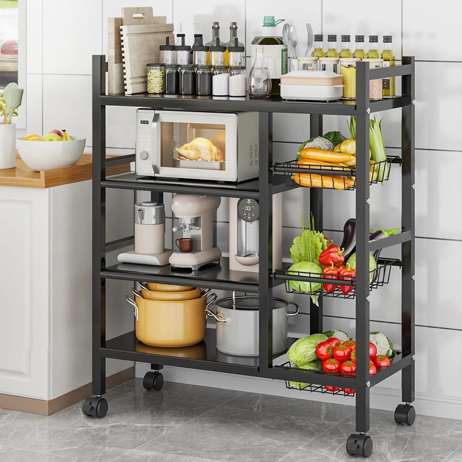 Multi-functional removable cabinet storage rack black