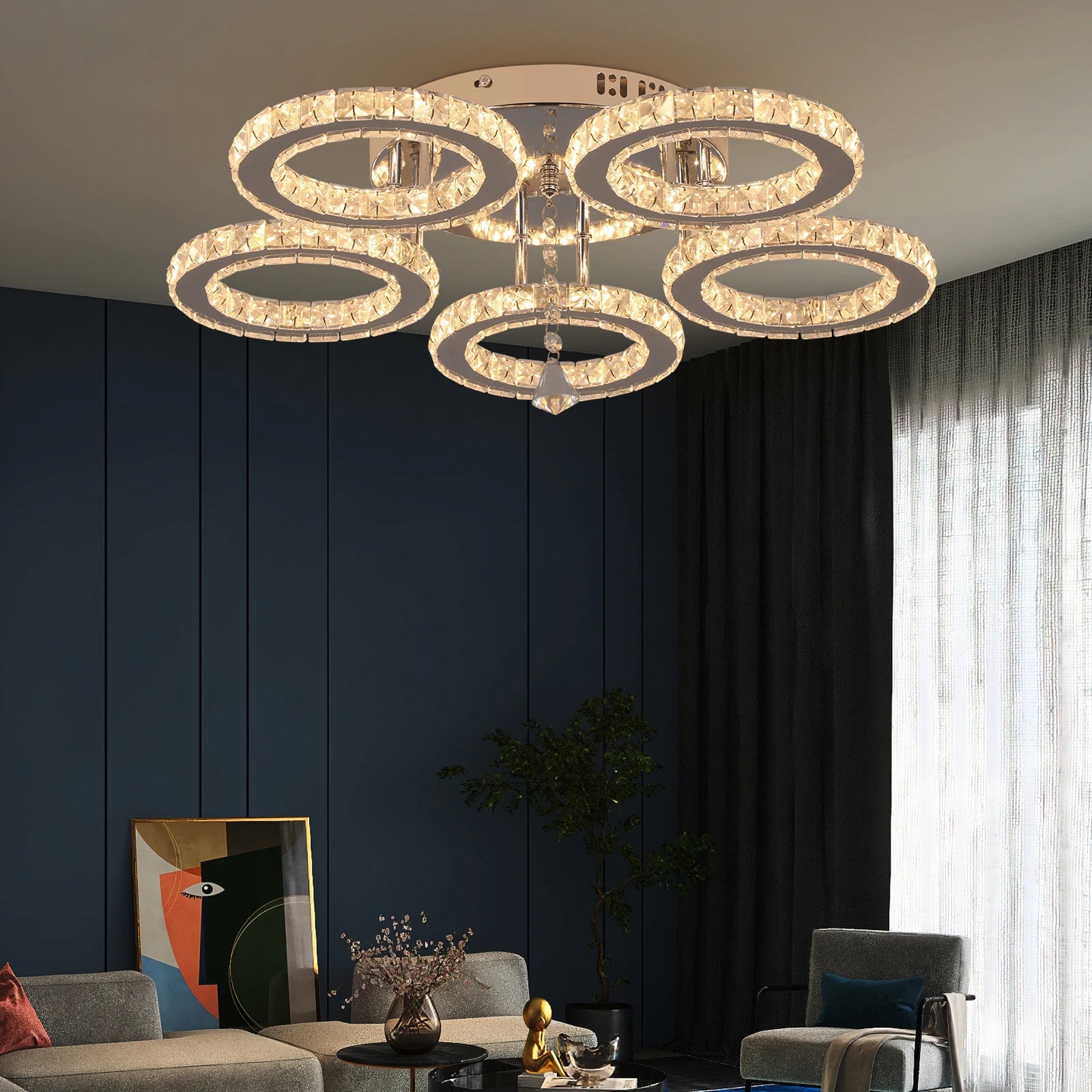 Crystal Led  Remote Control Modern Chandelier
