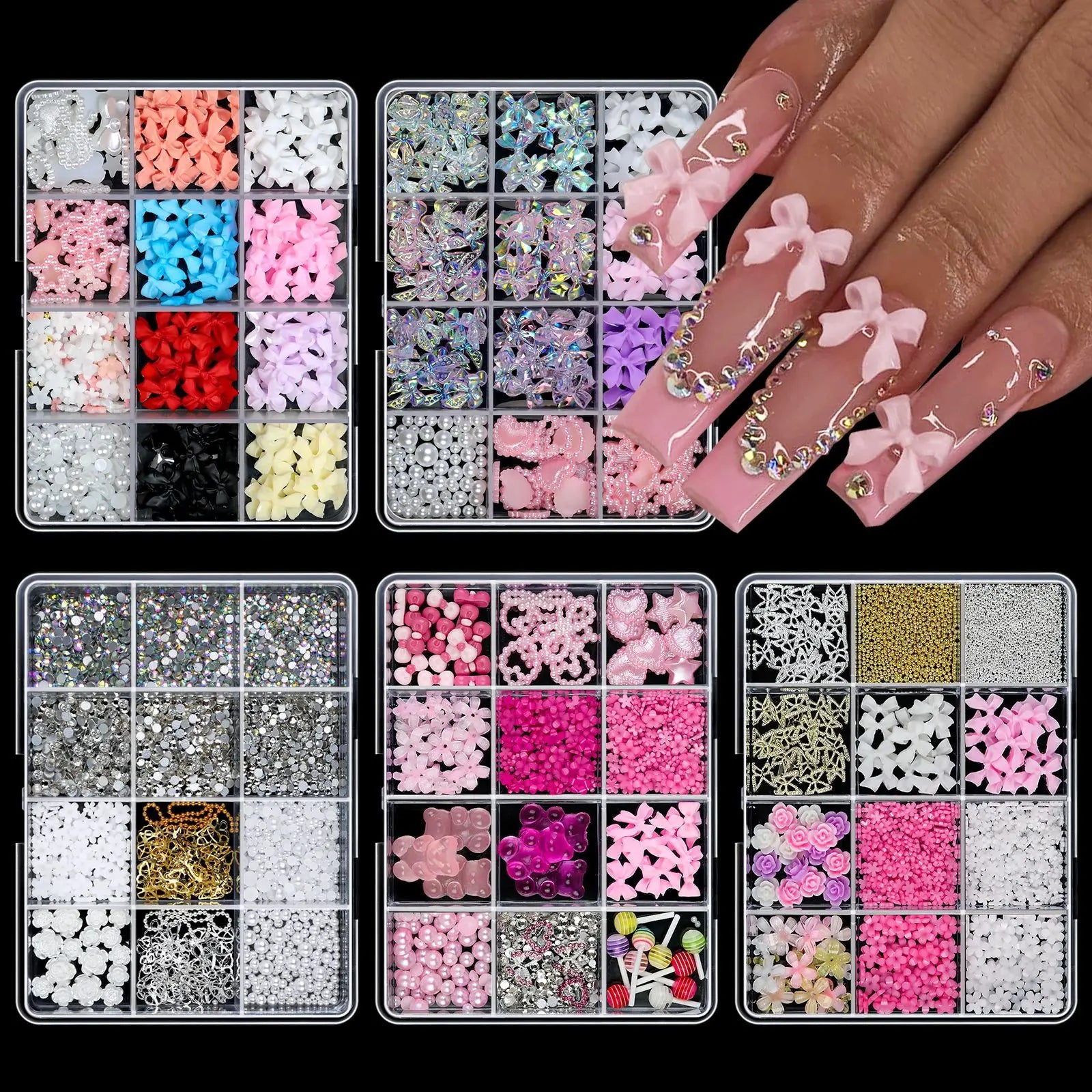 12Grids/Box Mixed Nail Charms