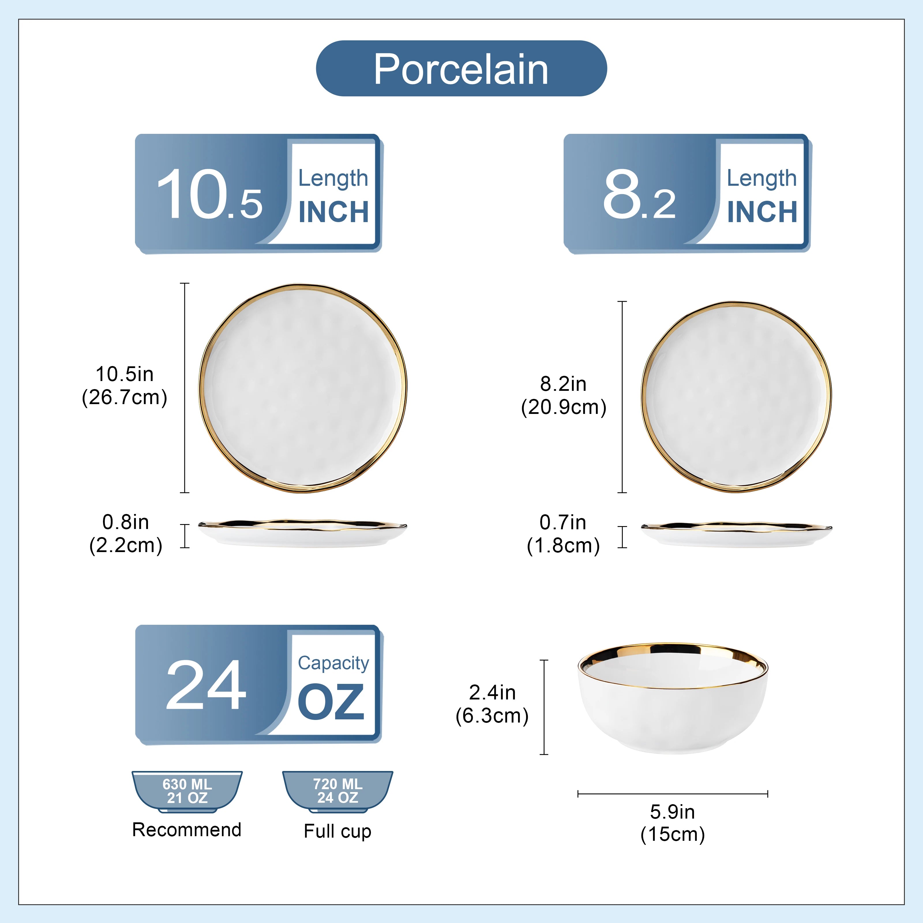 12/24 Pc Ceramic White / Golden Rim Set