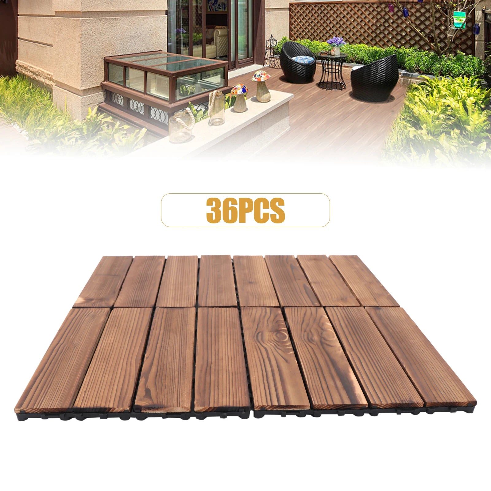 36 Pack Hardwood Patio Wood  12" × 12" Interlocking Patio Tiles