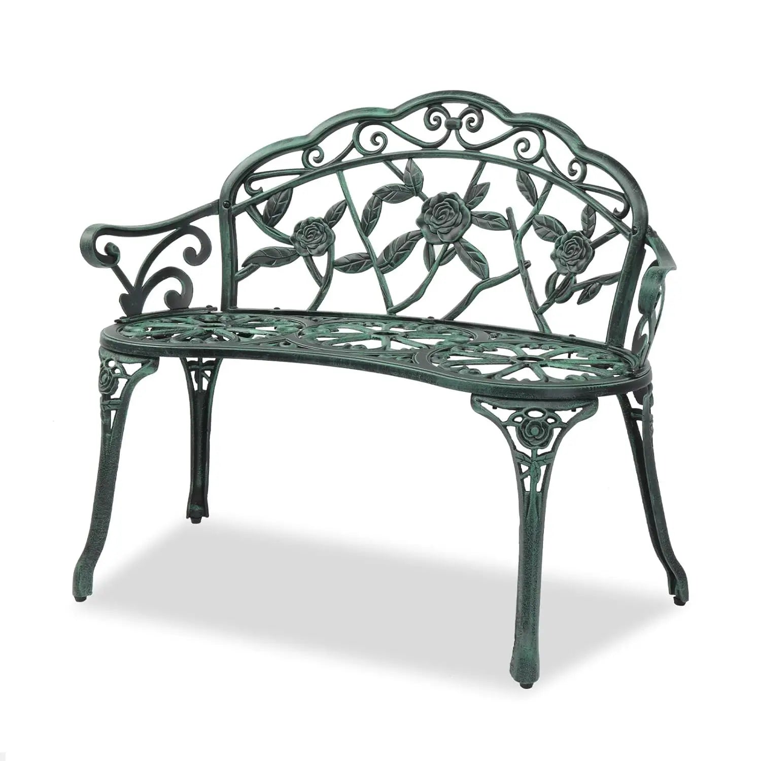Outdoor Metal Rose Bench, 2-Person