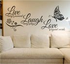 Live, Laugh, Love, Butterfly, Flower, Wall Art Sticker