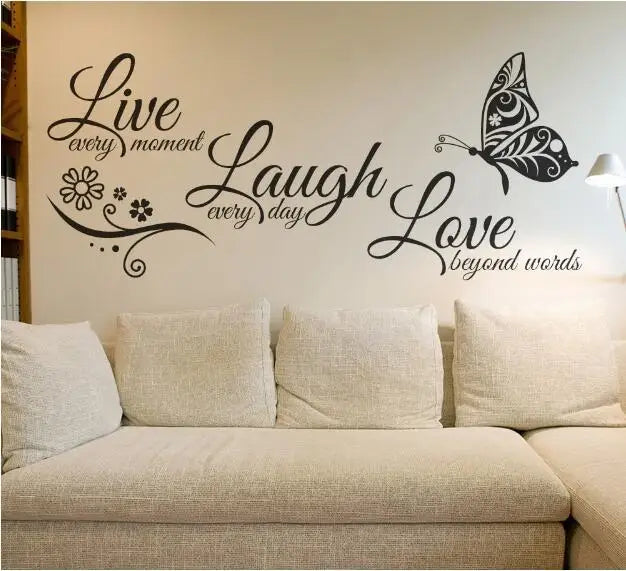 Live, Laugh, Love, Butterfly, Flower, Wall Art Sticker