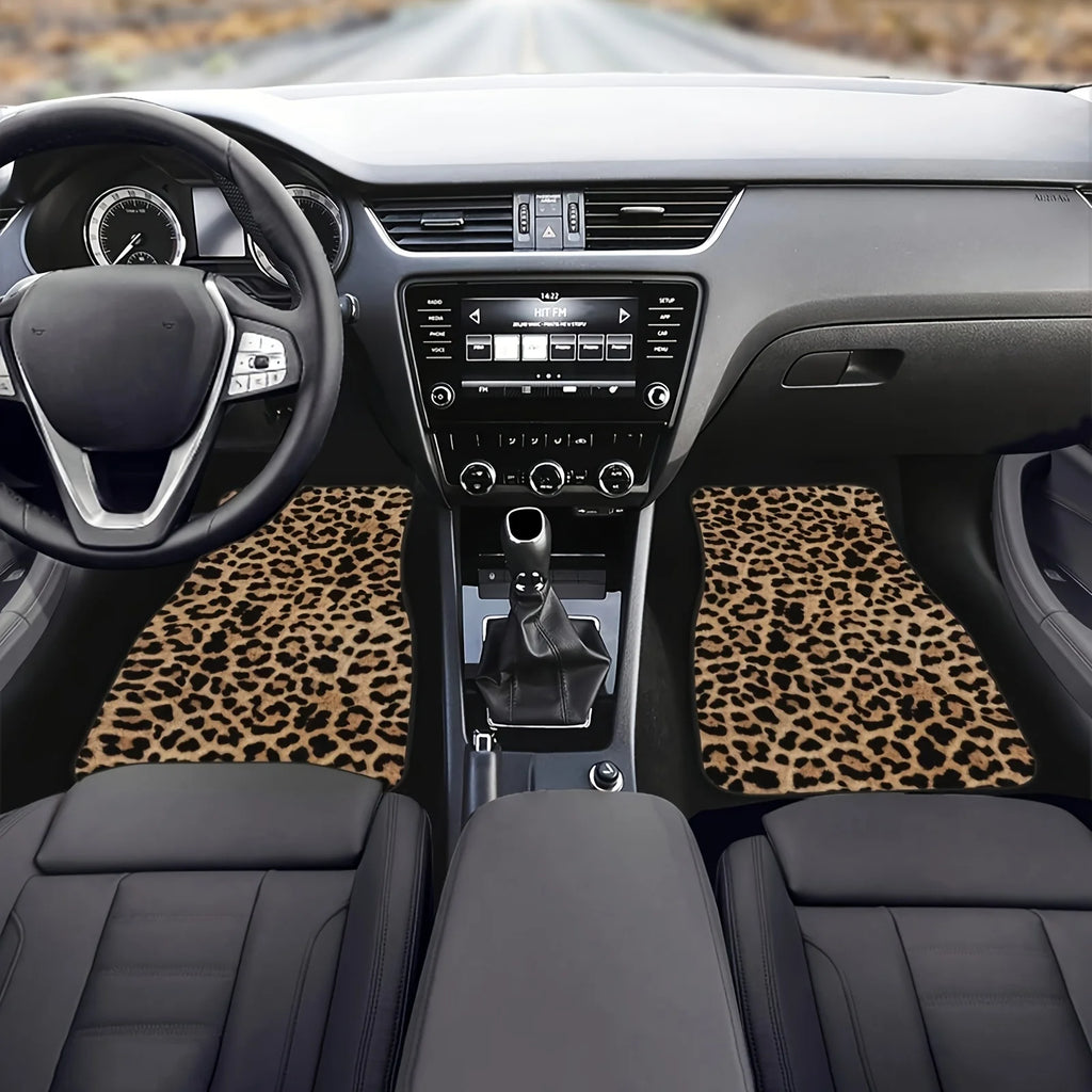 Leopard Print Car Floor Mats Set